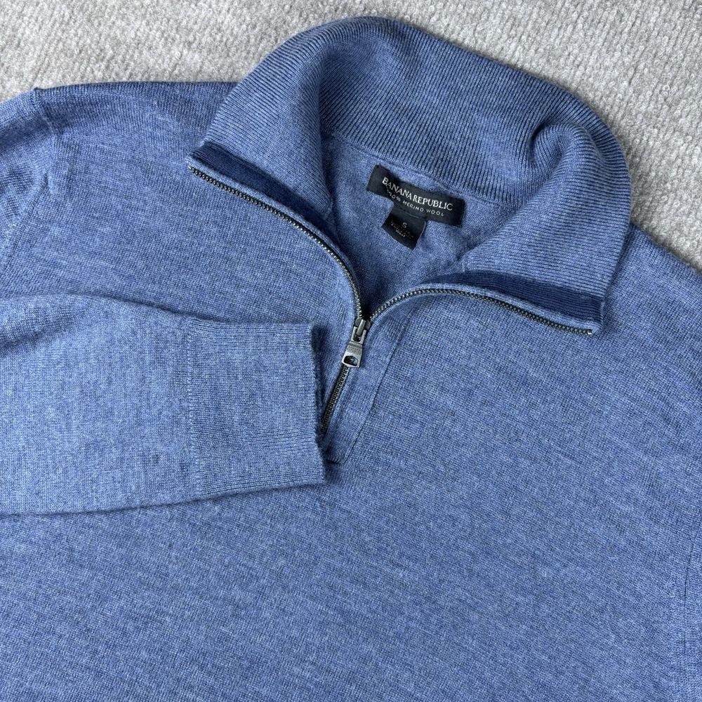 Banana Republic 100% Merino Wool 1/4 Zip Sweater Blue Men's Small S Pullover